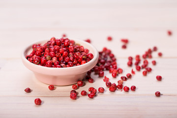 Red pepper, peppercorns in bowl. hot spices 