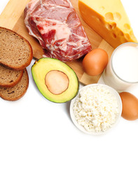 Food high in protein isolated on white