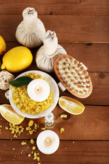 Spa still life on wooden planks background