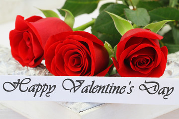 Happy Valentine's Day card with three red roses