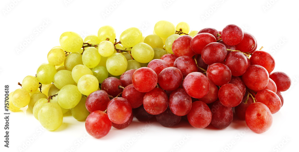 Wall mural green and red grape isolated on white background