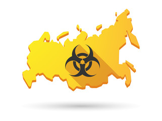 Long shadow Russia map icon with a biohazard sign