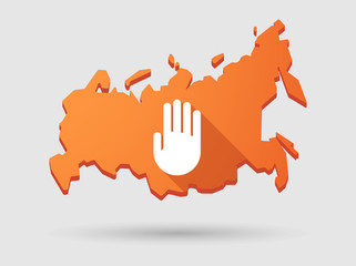 Long shadow Russia map icon with a hand