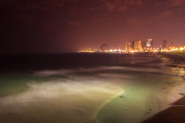 The view of the Tel Aviv from Old Jaffa at the evening - obrazy, fototapety, plakaty