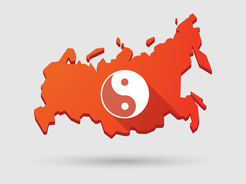 Long shadow Russia map icon with a ying yang sign