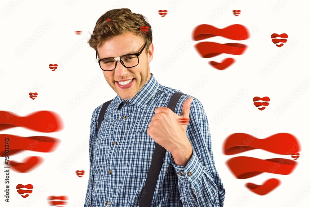 Aufkleber composite image of geeky hipster showing thumbs up