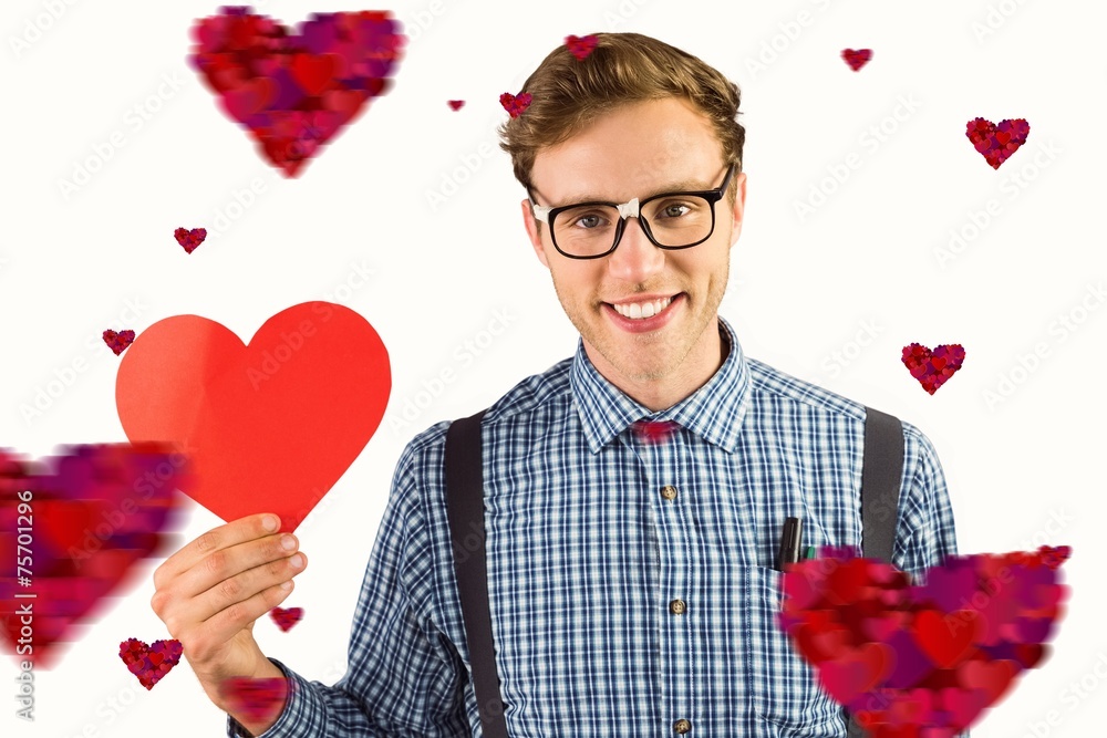Aufkleber composite image of geeky hipster holding a heart card