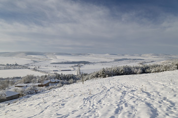 Fototapeta na wymiar Winter tale in the fields of northern Bulgaria