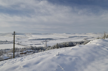 Fototapeta na wymiar Winter tale in the fields of northern Bulgaria