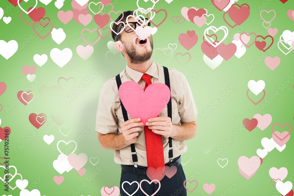 Aufkleber composite image of geeky hipster crying and holding heart card
