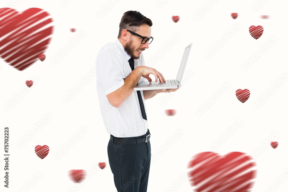 Aufkleber composite image of geeky businessman using his laptop
