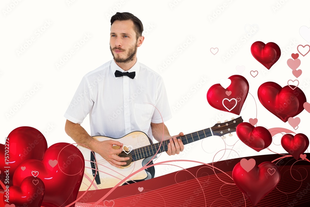 Aufkleber composite image of geeky hipster playing the guitar