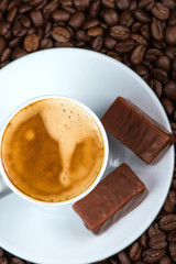 top view on coffee with chocolate
