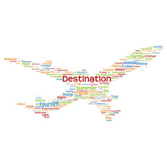 Obraz premium Vector conceptual travel or tourism plane word cloud