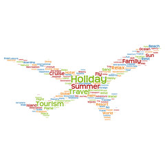 Vector conceptual travel or tourism plane word cloud