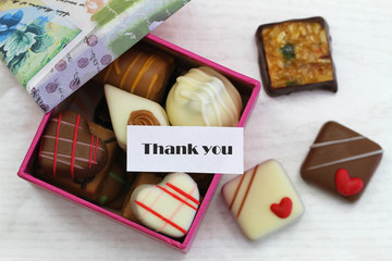 Thank you card with box of chocolates