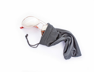 Sunglasses textile case on white background