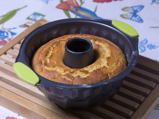 Homemade pound cake in kitchen
