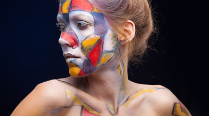 circus color face art woman close up portrait