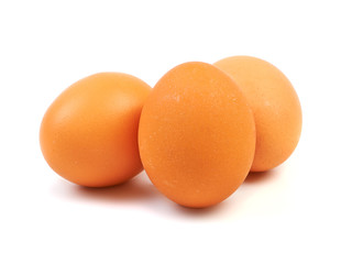Three eggs isolated on white background
