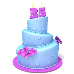 Birthday cake with number thirty five 3d illustration