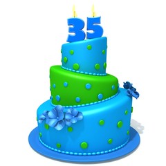 Birthday cake with number thirty five 3d illustration