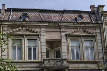 Old building facade with ornament in Ruse town, Bulgaria