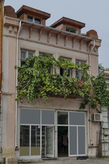 Interesting old building facade in Ruse town, Bulgaria