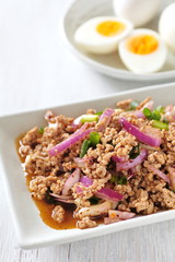 Thai traditional food Spicy minced chicken salad
