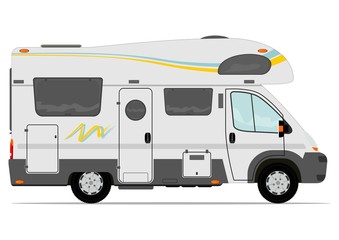 Overcab camper van. Modern recreational vehicle. Flat vector.