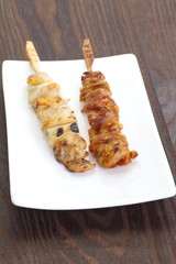 Japanese  food skewer grilled chicken with salt or sauce