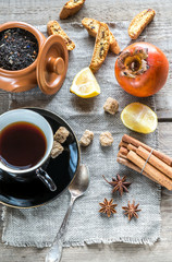 Fruit tea with spices and cookies