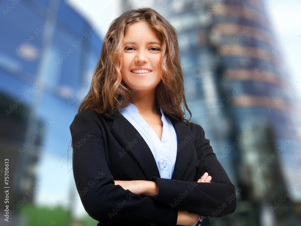 Sticker young beautiful businesswoman outdoor