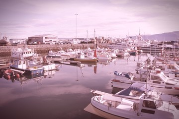 Reykjavik harbor. Cross processed retro tone.