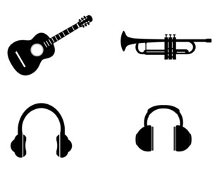 Instrument de musique et casque audio en 4 icônes