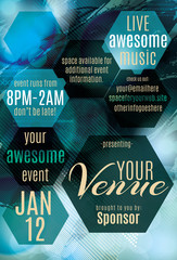 Blue Ice polygon themed flyer for a night club event