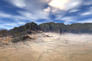 3D rendered fantasy alien planet. Rocks and sky