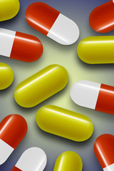 Medication capsules on a blue background
