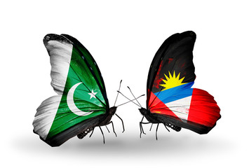 Two butterflies with flags Pakistan and Antigua and Barbuda