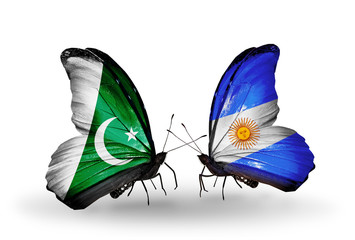 Two butterflies with flags  Pakistan and Argentina