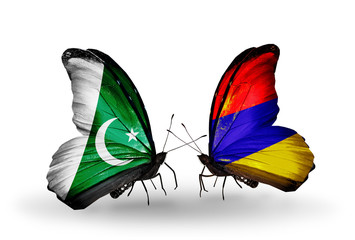 Two butterflies with flags Pakistan and  Armenia