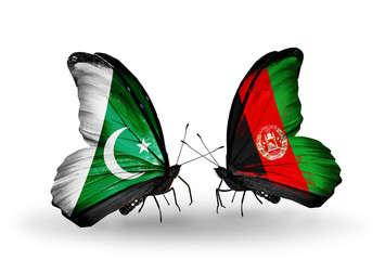 Two butterflies with flags Pakistan and  Afghanistan