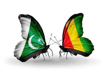 Two butterflies with flags Pakistan and Guinea
