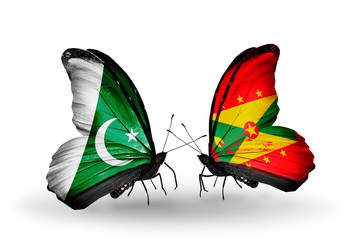 Two butterflies with flags Pakistan and Grenada