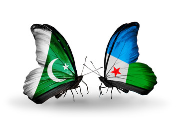 Two butterflies with flags Pakistan and Djibouti