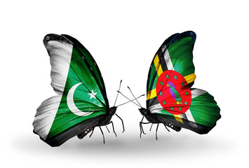 Two butterflies with flags  Pakistan and Dominica
