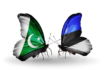Two butterflies with flags Pakistan and Estonia