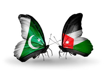 Two butterflies with flags Pakistan and  Jordan