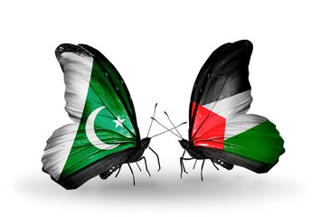 Two butterflies with flags Pakistan and Palestine