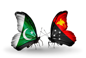 Two butterflies with flags Pakistan and Papua New Guinea